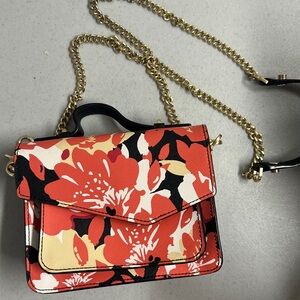 Botkier Floral Crossbody Bag Convertible Wallet Purse Red Black Gold Chain Strap